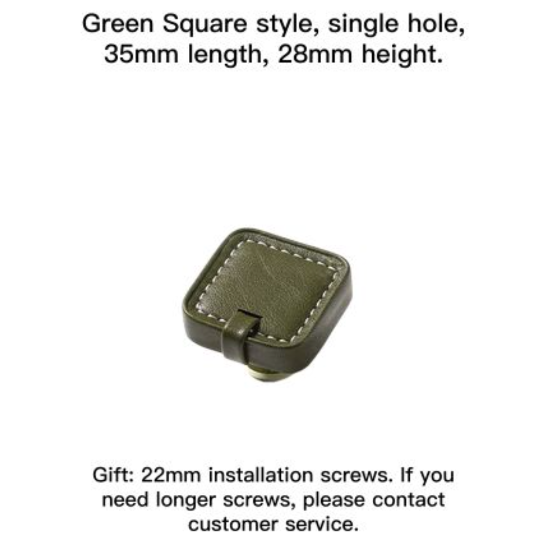 Green square leather drawer pull handle, modern farmhouse style.